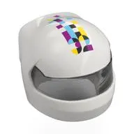 Helmet, Formula 1 with Trans-Black Visor pattern with '32', Magenta/Azure/Yellow/Black Shapes print
