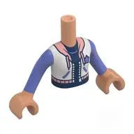 Minidoll Torso Girl with Nougat Arms and Hands with White Jacket, Warm Pink Collar, Laces, Blue Violet Sleeves, Dark Blue Shirt print