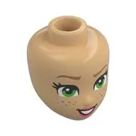 Minidoll Head, Dark Tan Eyebrows, Bright Green Eyes, Freckles, Coral Lips, Open Mouth Smile