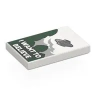 Tile 2 x 3 with 'I WANT TO BELIEVE', Dark Green Trees, UFO print