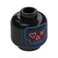 Minifig Head Partie Trooper, Blue Skull, Coral Hears, Triangle, X, Dark Purple Lines