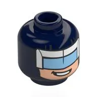 Minifig Head Boomerang, Medium Blue / White Visor/Mask, Light Nougat Face, Smile