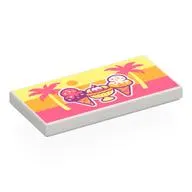 Tile 2 x 4 with Ice Creams, Palm Trees on Bright Light Yellow/Bright Light Orange/Coral Background print
