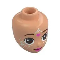 Minidoll Head, Reddish Brown Eyebrows, Eyes, Dark Pink Lips, Dark Pink Heart on Forehead, Light Aqua Decoration