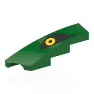 Brick Wedged, Curved 1 x 4 with Stud Notch Left with Yellow Eye on Black Background print