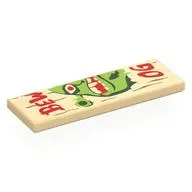 Tile 2 x 6 with Wooden Sign, 'OGER BEWARE', Shrek Face, Left Half print
