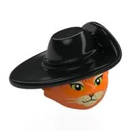 Minifig Head Special, Cat with Black Hat, Bright Green Eyes, Tan Nose, Black Whiskers print (Puss in Boots)