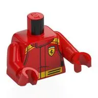 Torso, Racing Suit, Yellow Markings, Ferrari Logo print, Red Arms and Hands