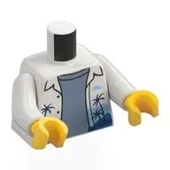 Torso, White Open Shirt, Sand Blue Shirt, Dark Blue Palm Trees print, White Arms, Yellow Hands