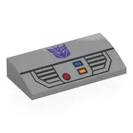 Brick Curved 2 x 4 x 2/3 No Studs, with Bottom Tubes with Dark Purple Megatron Symbol, Control Panel print