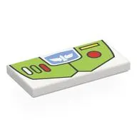 Tile 2 x 4 with Lime Armour, White/Red/Yellow Buttons, Bird on Medium Blue Background print (Buzz Lightyear)