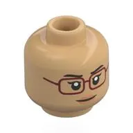 Minifig Head Captain Tashigi, Dark Brown Eyebrows, Dark Red Glasses, Neutral Smile / Scared
