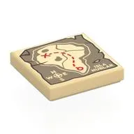 Tile 2 x 2 with Island Map, Dark Tan Water, Dark Red Route, Windrose, 'ISLA NUBLAR' print