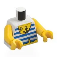 Torso, White/Blue Stripes Shirt, Bare Yellow Chest, Anchor, Windrose Tattoo print, Yellow Arms and Hands