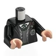 Torso, Robe, Light Bluish Grey Vest, Dark Bluish Grey Sweater, White Shirt, Slytherin Badge, Tie print, Black Arms, Light Nougat Hands