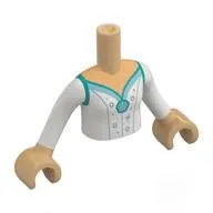 Minidoll Torso Girl with Warm Tan Arms and Hands with White Dress, Dark Turquoise Trim, Silver Decorations print
