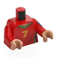 Torso, Football Shirt, Green Collar, Gold '7', 'RONALDO', Dark Blue Band on Arm print, Red Arms, Nougat Hands