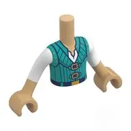 Minidoll Torso Boy with Light Nougat Arms and Hands with White Shirt and Dark Turquoise Vest, Dark Blue Belt Print