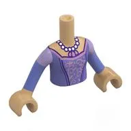 Minidoll Torso Girl with Warm Tan Arms and Hands with Medium Lavender Dress, Lavender Decorations, Pearl Necklace, Sea Shell Pendant print