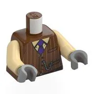 Torso, Jacket with Tan Stripes, Silver Chain, Tan Shirt, Dark Purple Tie print, Tan Arms, Light Bluish Gray Hands