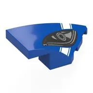 Brick Wedged, Curved 4 x 2 with Stud Notch Right with Black/Dark Bluish Grey Headlight, White Stripe print