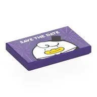 Tile 2 x 3 with White 'SAVE THE DATE', White Duck, Black Top Hat print