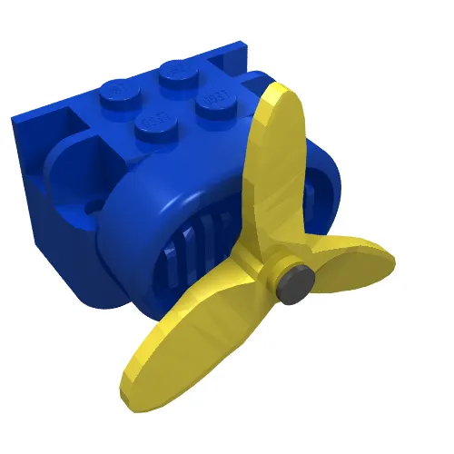 Fabuland Airplane Motor / Engine Block, Small Pin Hole (Complete Assembly with Pin and Yellow Propeller)