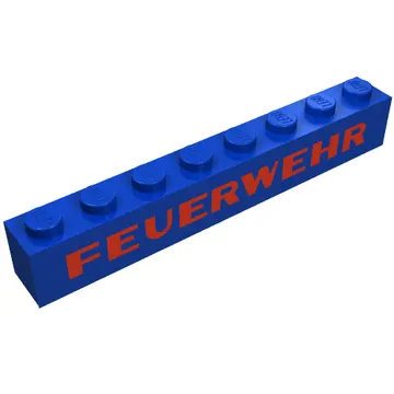 Brick 1 x 8 without Bottom Tubes with Cross Side Supports with 'FEUERWEHR' Thick Red Print