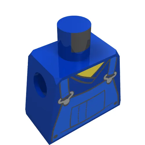 Minifig Torso with V-Neck Shirt and Blue Overalls Print