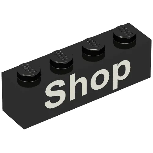 Brick 1 x 4 with White 'Shop' Print