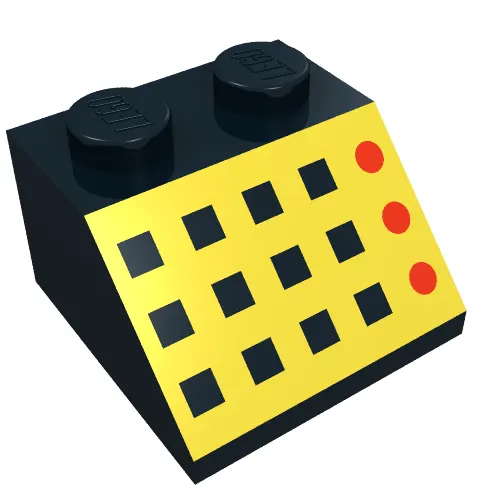 Brick Sloped 45° 2 x 2 with 12 Buttons, 3 Red Lamps, Yellow Panel Print