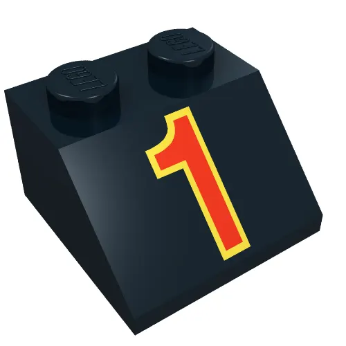 Brick Sloped 45° 2 x 2 with Red '1' in Yellow Outline Print