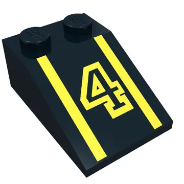 Brick Sloped 33° 3 x 2 with Yellow Number '4', Stripes Print