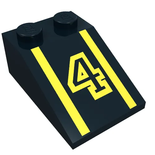 Brick Sloped 33° 3 x 2 with Yellow Number '4', Stripes Print