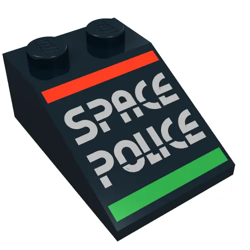 Brick Sloped 33° 3 x 2 with SPACE POLICE' print