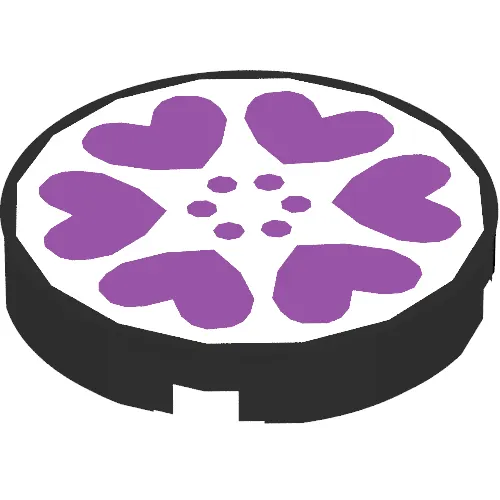 Tile Round 2 x 2 with Scala Six Purple Hearts and Dots on White Background Print