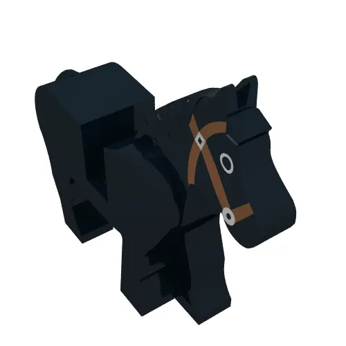 Animal, Horse, Movable Head, Black Eyes Circled with White, Brown Bridle Print