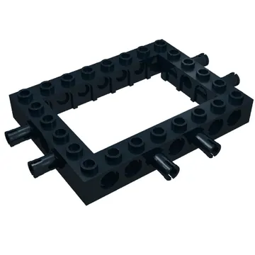 Technic Brick 6 x 8 with 4 x 6 Opening, 2 Fixed Rotatable Friction Pins on 3 Sides