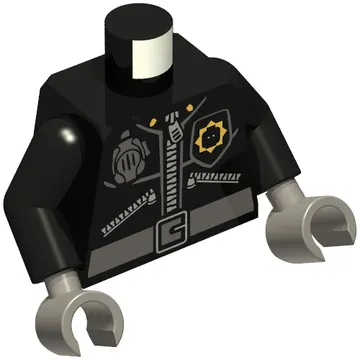 Torso Jacket with 3 Zippers, Minifig Head Police Badge, Radio and Belt Print, Black Arms, Dark Bluish Gray Hands