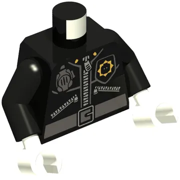 Torso Jacket with 3 Zippers, Minifig Head Police Badge, Radio and Belt Print, Black Arms, White Hands