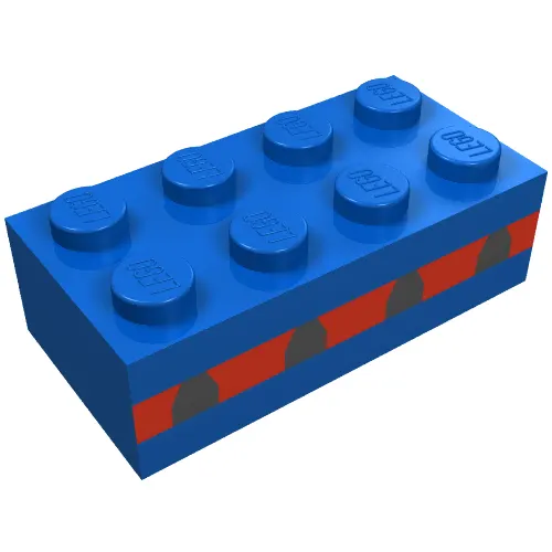 Brick 2 x 4 without Cross Supports with 4 Plane Windows in Thin Red Stripe Print