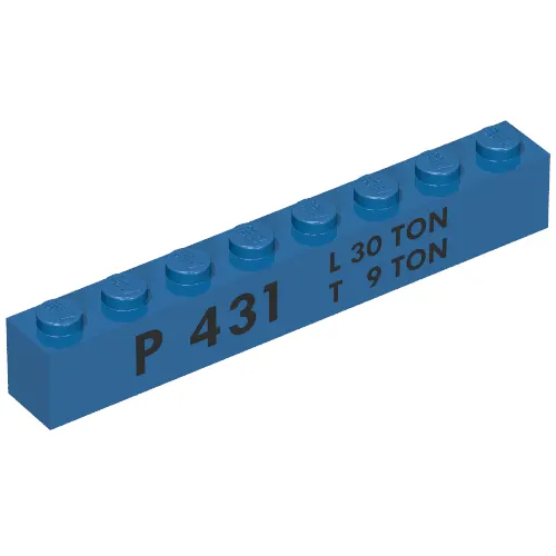 Brick 1 x 8 with 'P 431 L 30 TON T 9 TON' Print