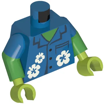 Torso, Dual Molded Arms, Shirt with White Flowers, Bright Green Chest print, Blue Sleeves Pattern, Bright Green Arms, Lime Hands
