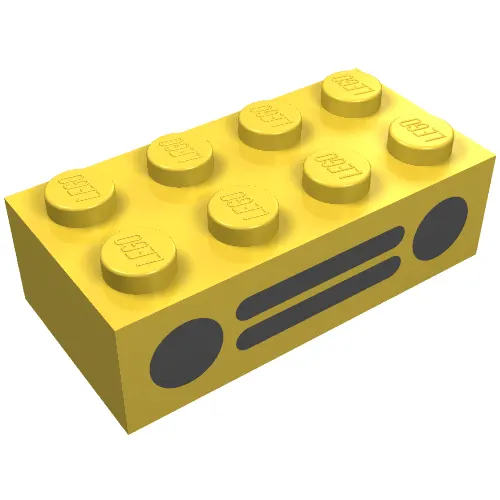 Brick 2 x 4 with Car Grille (2 Circles, 2 Lines) Black Print