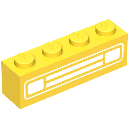 Brick 1 x 4 with Bottom Tubes, with Chrome Silver Car Grill Print