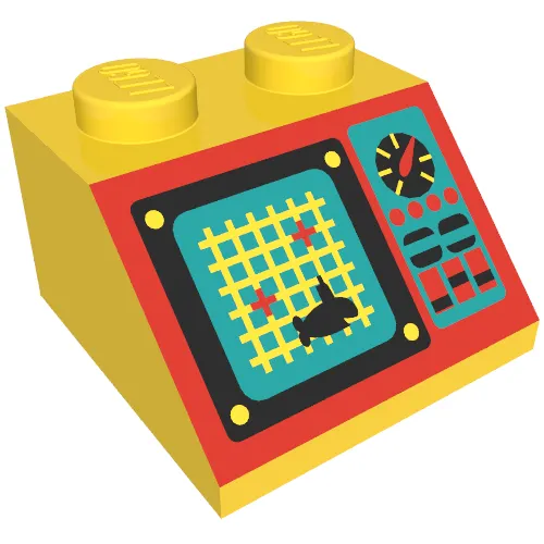 Brick Sloped 45° 2 x 2 with Grid Screen, Shark, and Controls on Red Panel Print (Aquazone)