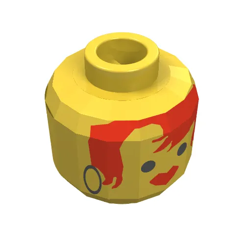 Minifig Head, Red Hair and Black Hoop Earrings Print [Blocked Open Stud]