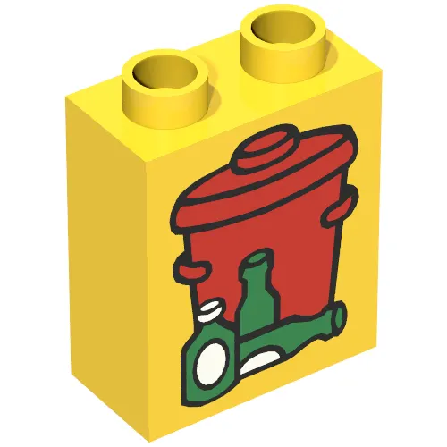 Duplo Brick 1 x 2 x 2 with Garbage / Trash Can Print
