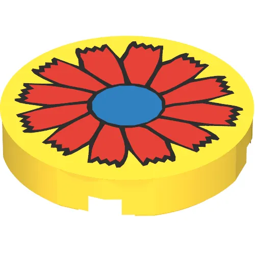 Tile Round 2 x 2 with Scala Red Flower and Blue Center Print