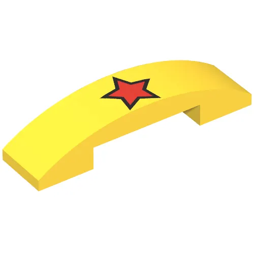 Brick Curved 4 x 1 Double with No Studs and Red Star with Black Outline Print